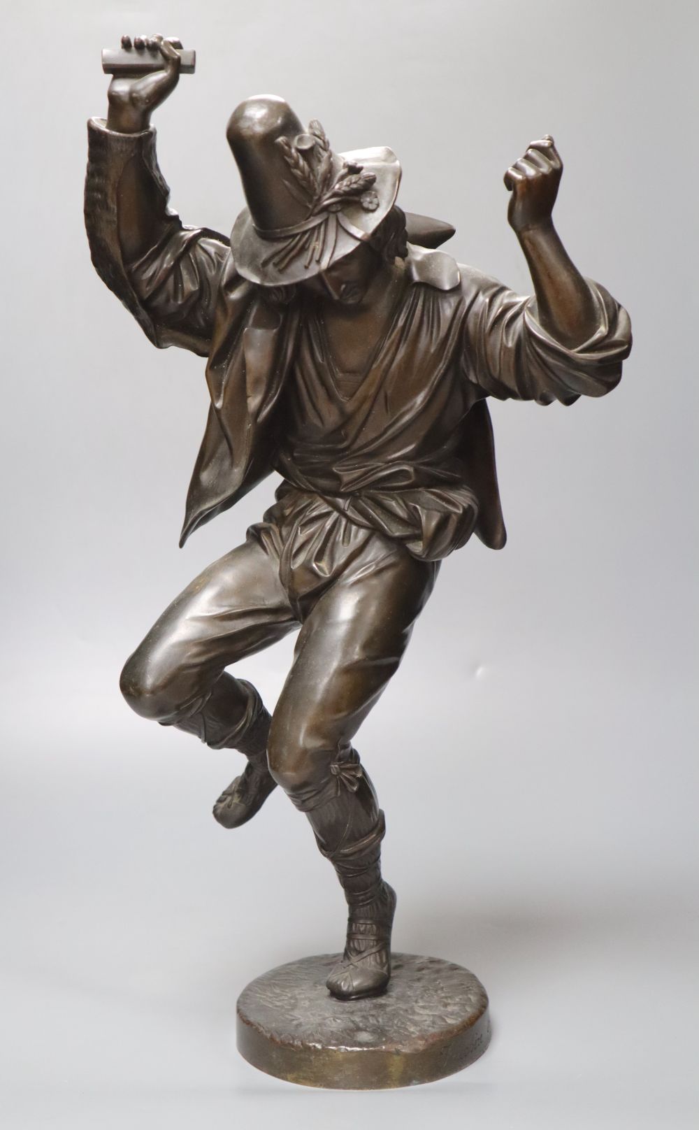 Jean Jacques Feuchere (1807-1852), bronze, Sword Dancer, foundry E. de LaBroue, signed to circular base (missing sword)